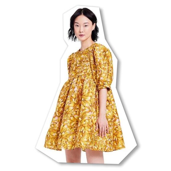 [Kika Vargas] Target Size XXS Yellow Gold Mum Floral Puff Sleeve Mini Dress NWT - Picture 12 of 12